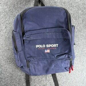 Vintage Polo Sport Ralph Lauren Navy Backpack USA Flag Logo Canvas Zip Pockets